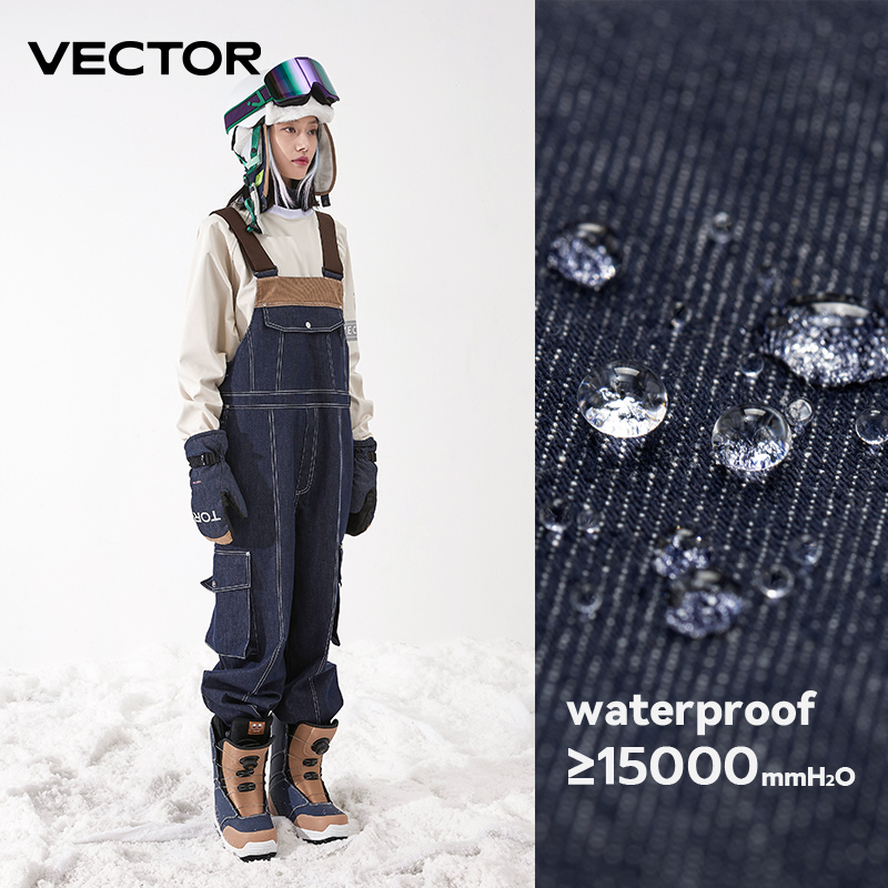 VECTOR Thickened Men's and Women's Denim Strap Pants Wind proof Warm keeping Wear resistant Snowboarding Outdoor Sports