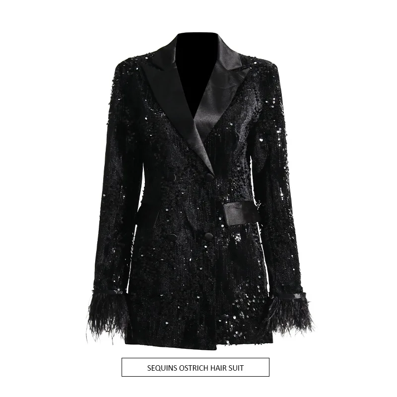 High-grade Sequined Top Jacket 2024 Autumn New Style Fashionable and Versatile Slim Cuff Stitching Suit for Women