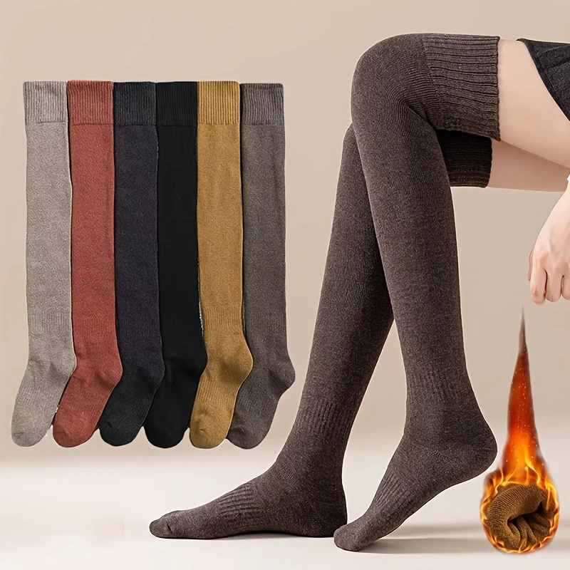 1 Pair of Women's Solid Color Over-the-Knee Socks,Extra Long Cotton Knit Warm Thick Tall Long Boot Stockings Leg Warmers