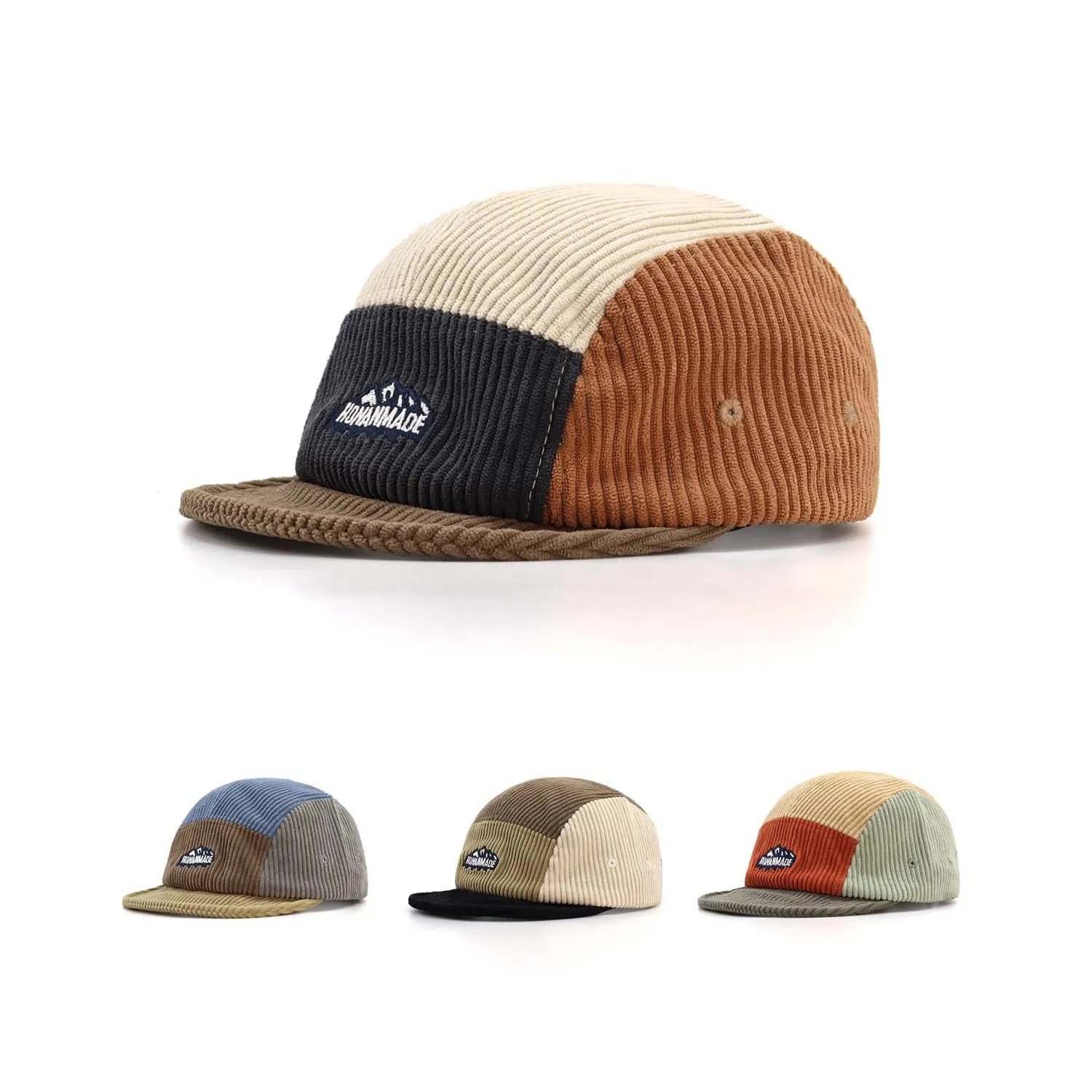 2025 Spring and Autumn New Corduroy Colour Blocking Five Piece Cap Short Brim Baseball Cap Hat Hat Female Duck Tongue Hat