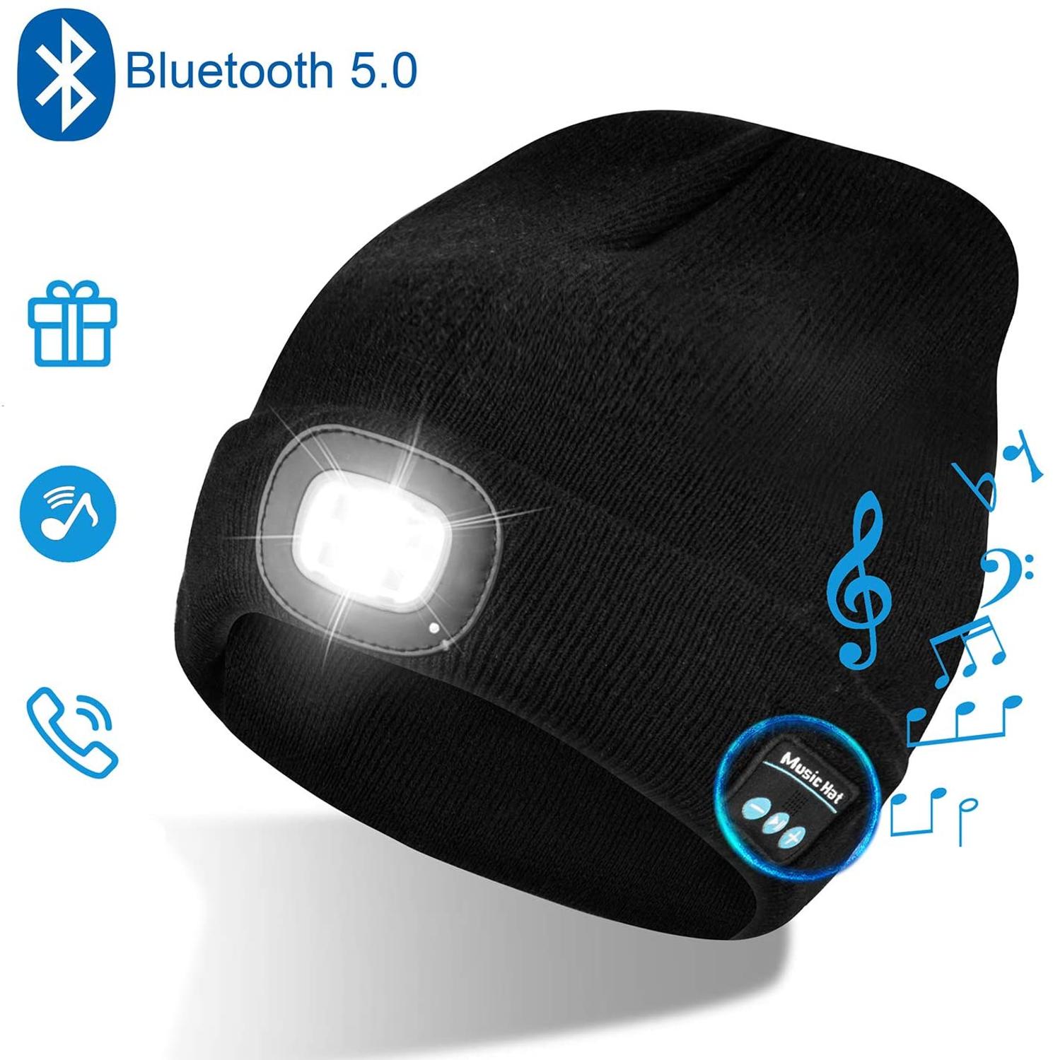 Unisex Bluetooth Beanie Hat LED Beanie Hat,Wireless Headphone Beanie USB Rechargeable Lighted Cap with Built-in HD Stereo Speak