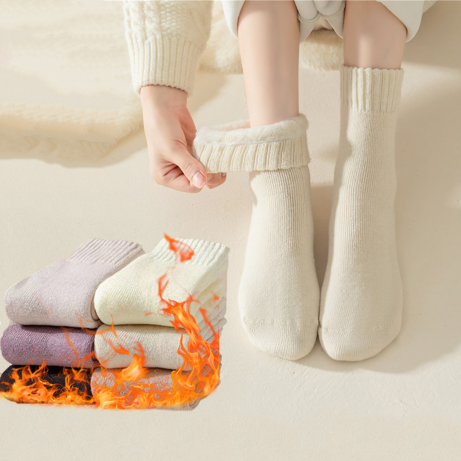6 Pairs Warm Winter Wool Socks,Women's Winter Fleece Socks,Thickened Warm Tube Autumn and Winter Super Thick Stockings