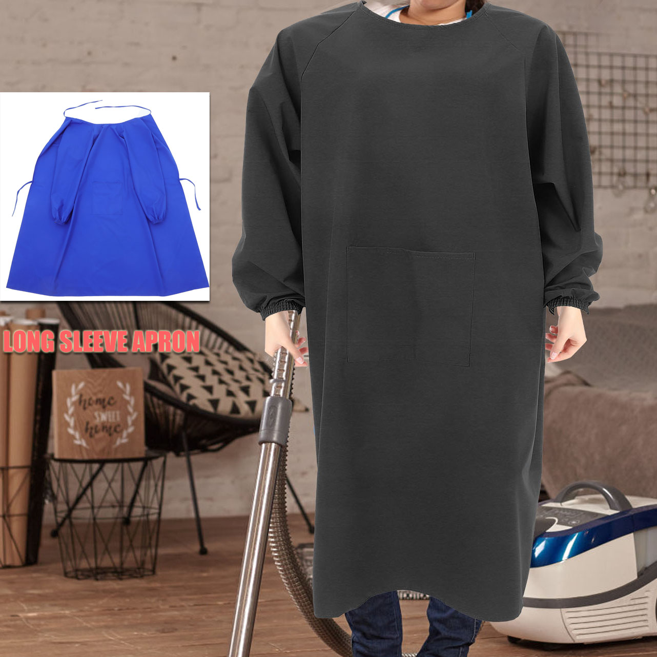 Reverse Back Shirt Waterproof and Oil-proof Coveralls Work Tarpaulin Long Sleeve Smock en Women Apron Tarpaulin Kitchen