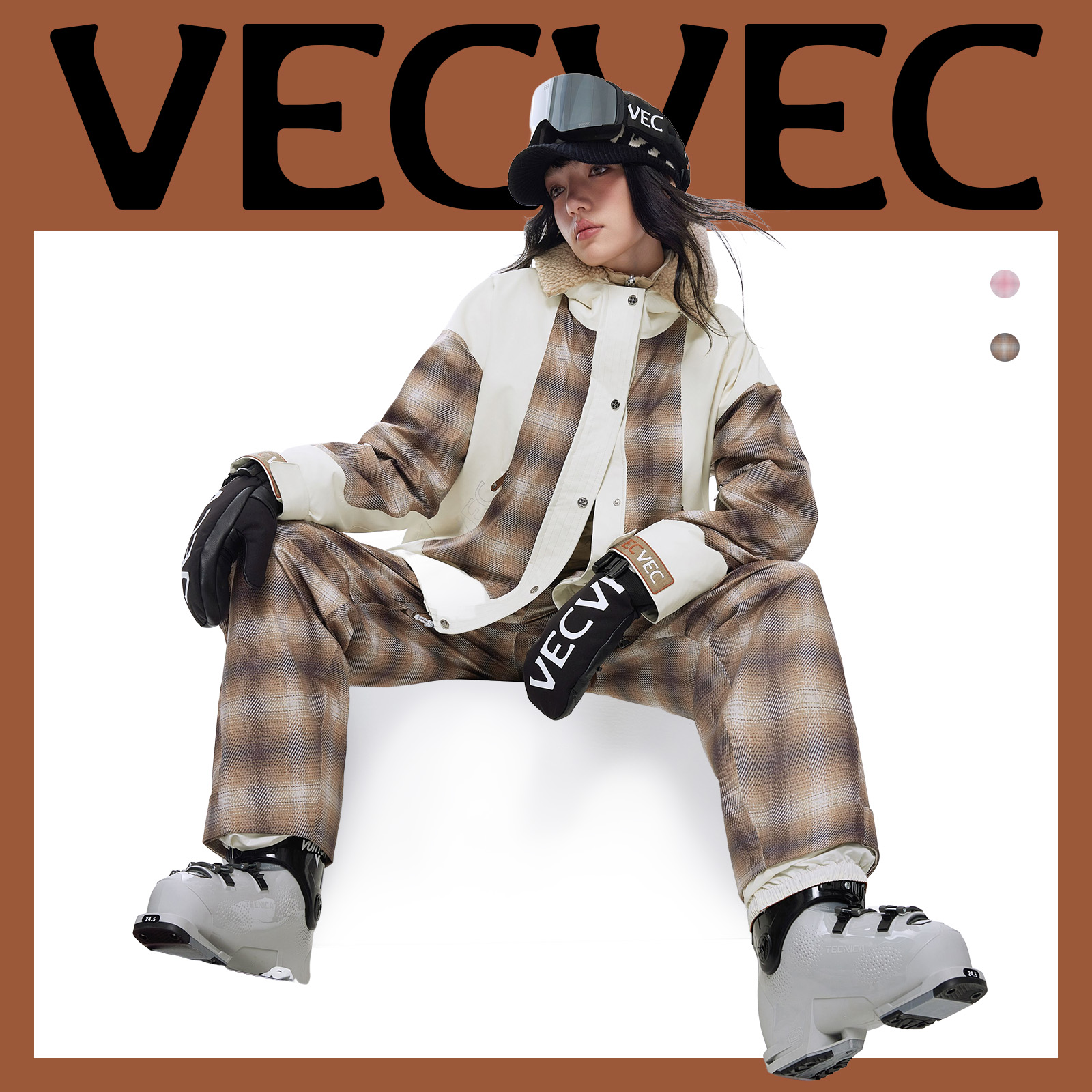 VECVEC Single and Double Board Ski Suit Set Freestyle 3L Lamb Fleece Women Edition Warm Windproof Waterproof Breathable Durable