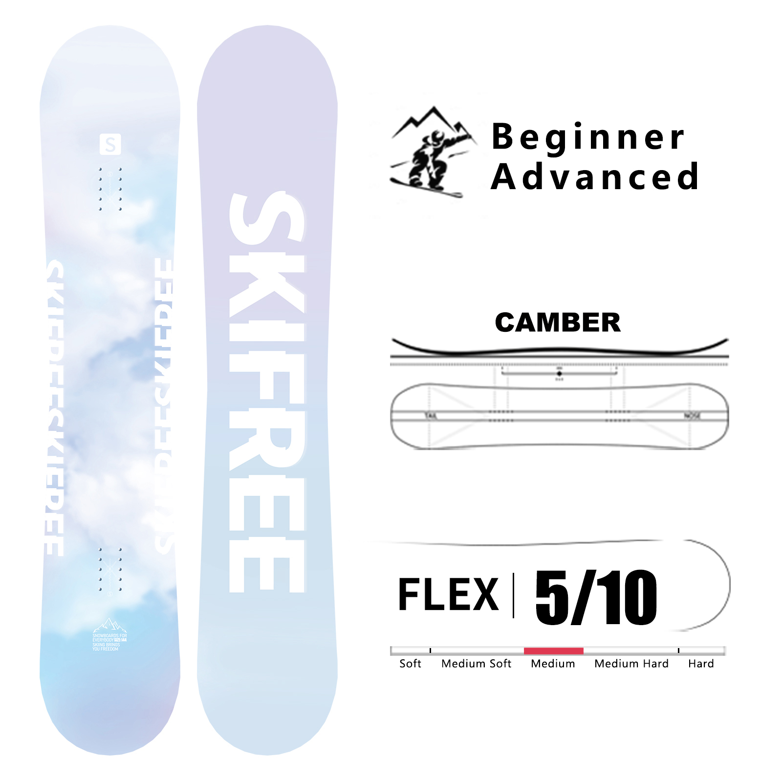 SKIFREE Snowboard QINGMENG 136/140/144/147/150cm