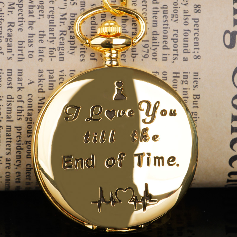 Luxury Golden Quartz Pocket Watch "I Love You" Couple Gift Watch Pendant Fashionable High Quality Christmas Gift