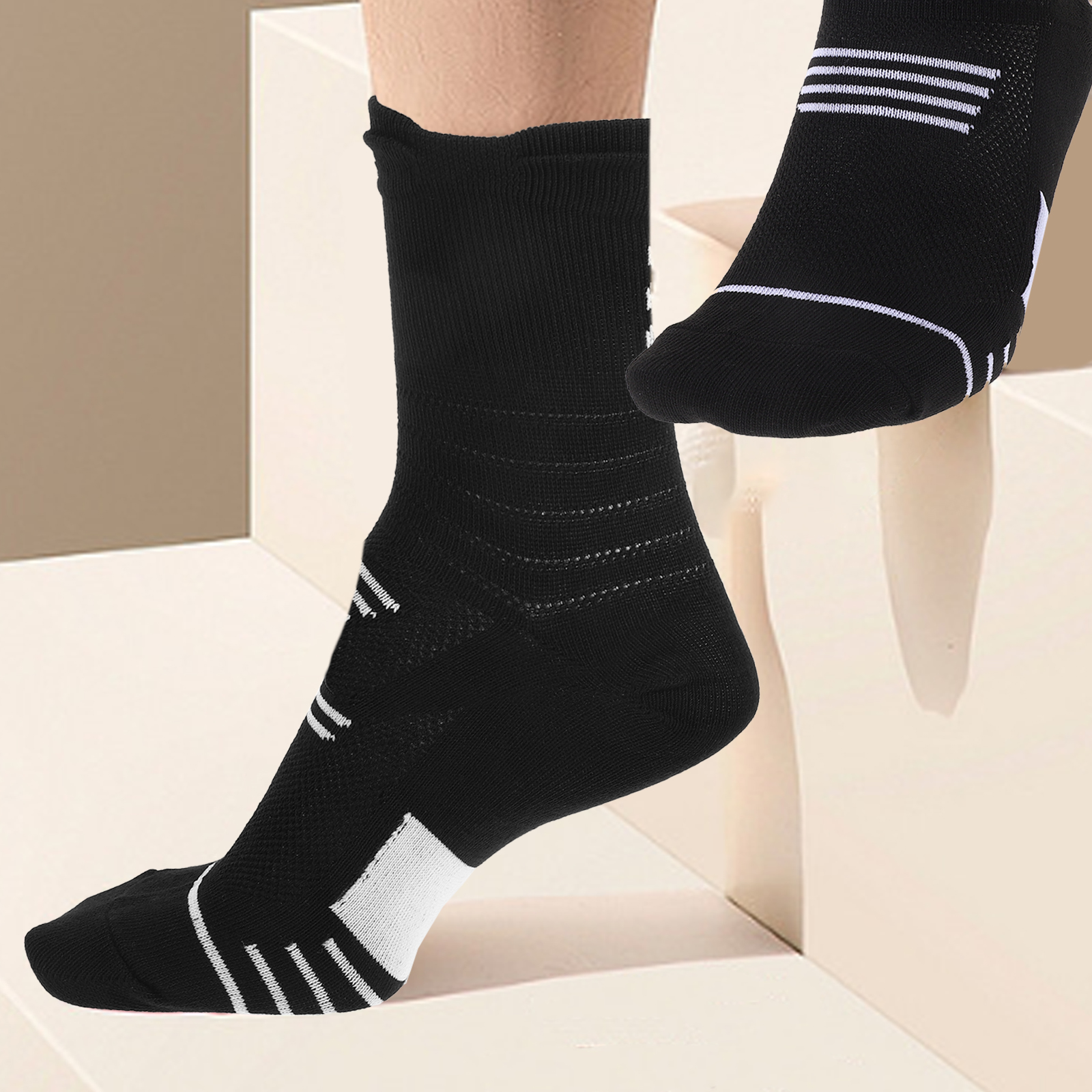 2pcs Sports Socks Men Mid Calf Short Running Basketball Thermal Breathable Sweat Absorbing Plantar Fasciitis Socks for Outdoor