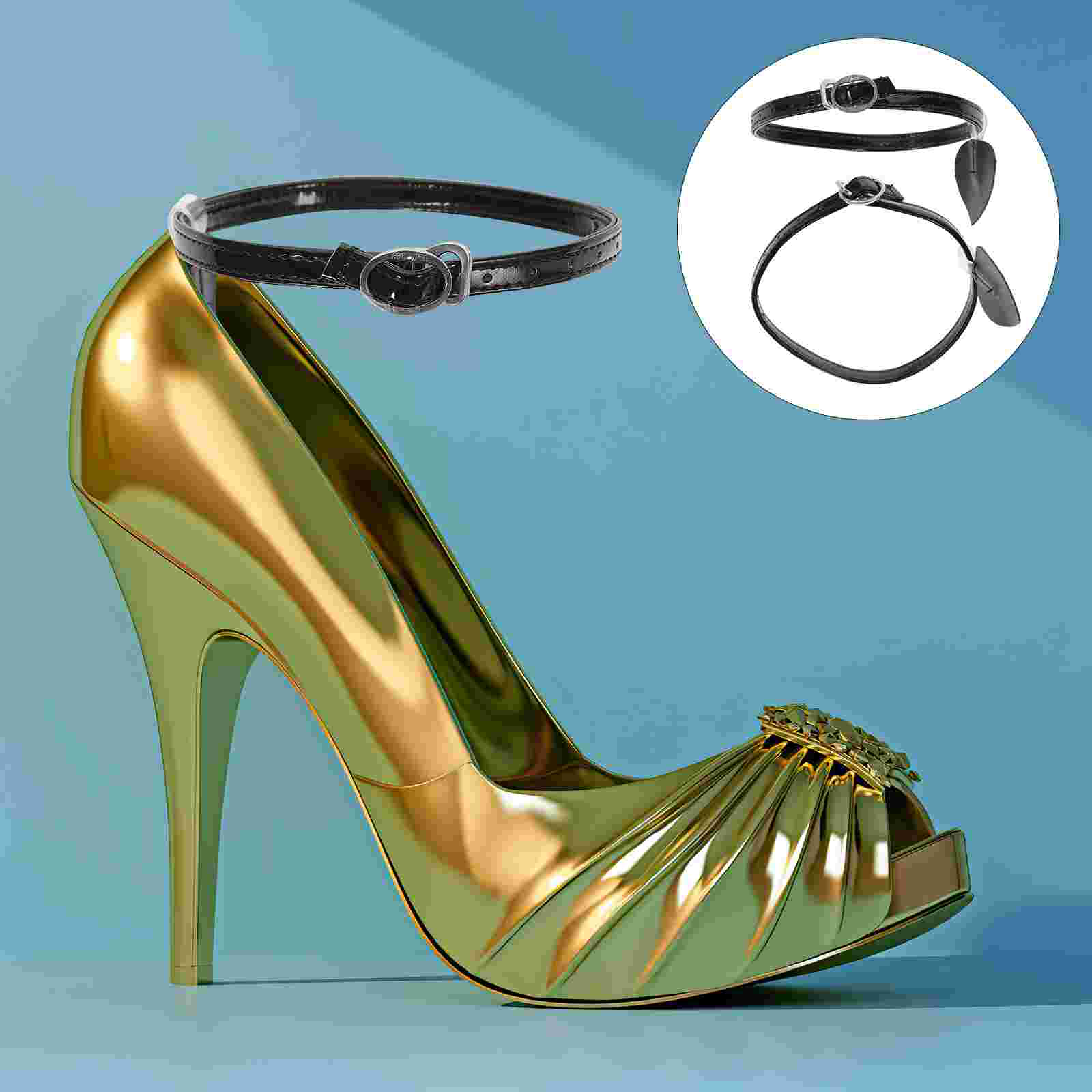 2 Pairs Wedges High Heels Laces Women's Black Pumps Microfiber Convenient Strap