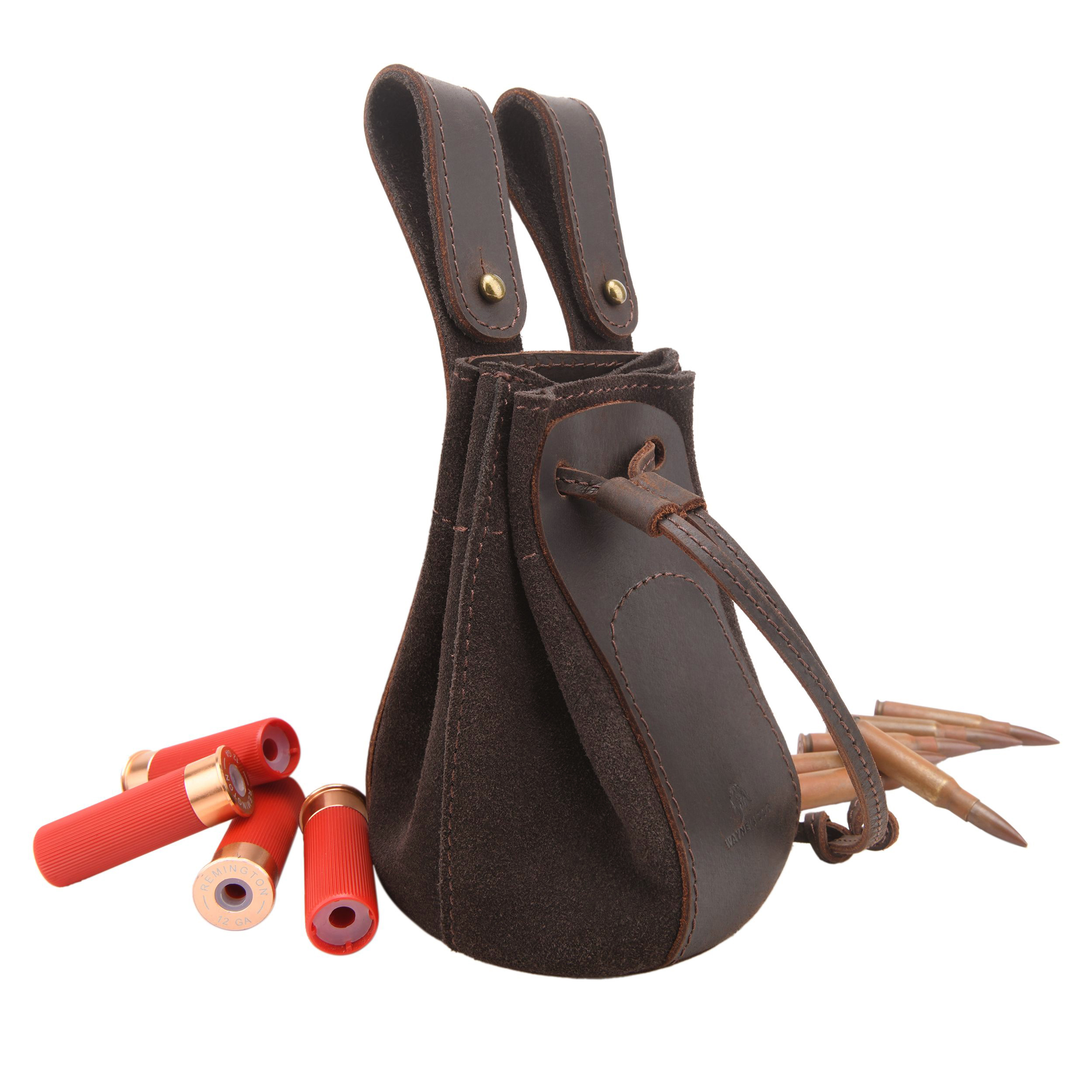 Vintage Cowhide Leather Shotshell Bag Cartridge Ammo Pouch Drawstring Carrier Storage