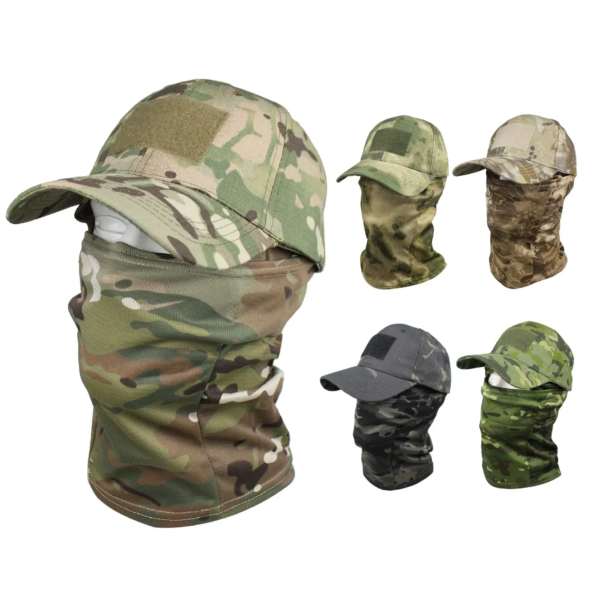 Tactical Baseball Cap Balaclava Full Face Mask Set Men Summer Snapback Sun Hat Outdoor Fishing Cycling Hunting Camouflage Scarf