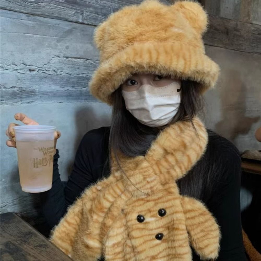Fashion Soft Warm Kitty Earmuff Scarf Leopard Subculture Y2K Earmuff Scarf Windproof Cute Winter Plush Earflap Skiing