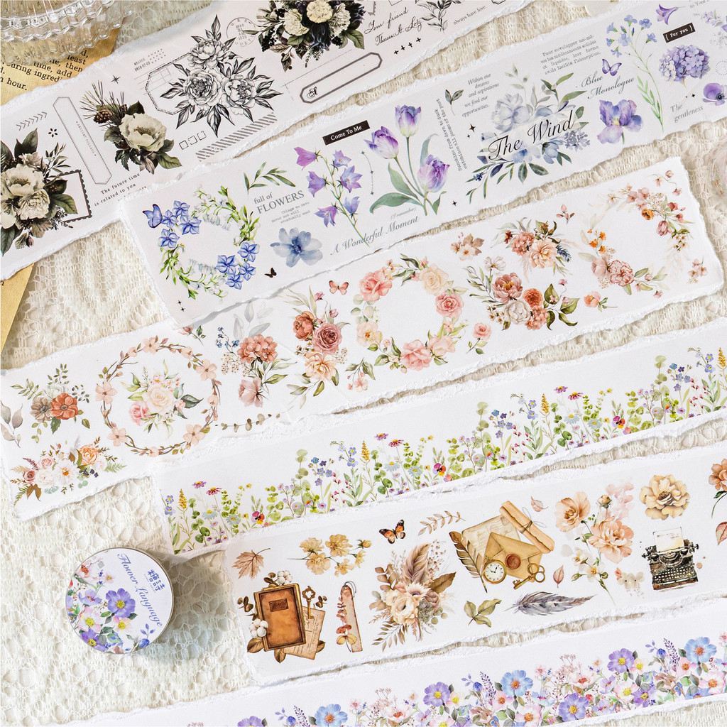 Journamm 30mm/50mm*2m PET Tapes Flowers Stickers 35cm Cycle Collage Photo Album Decor Junk Journal DIY Scrapbooking Supplies
