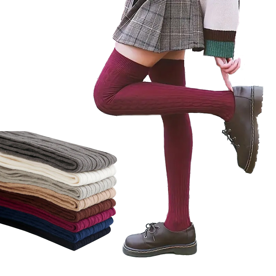 1 Pair Thigh-High Warm Soft Comfortable Extra Long Socks - All-Season Solid Color for Travel,Outdoor Sports & Casual Wear