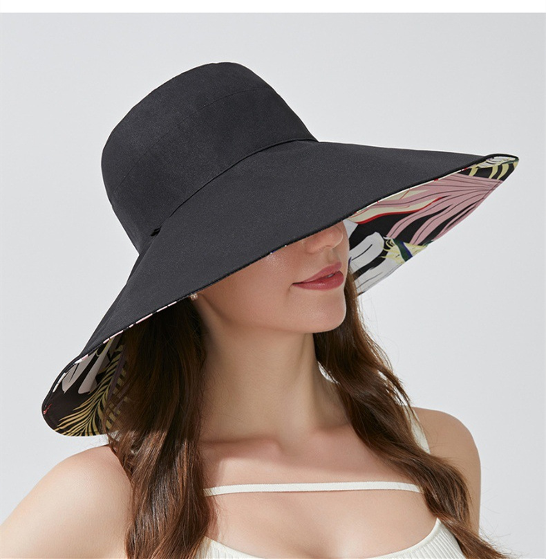 Summer Large Brim Reversible Fisherman's Hat Fashion Simple Printed Sun Shading Sunscreen Hat Female Tide Beach Vacation