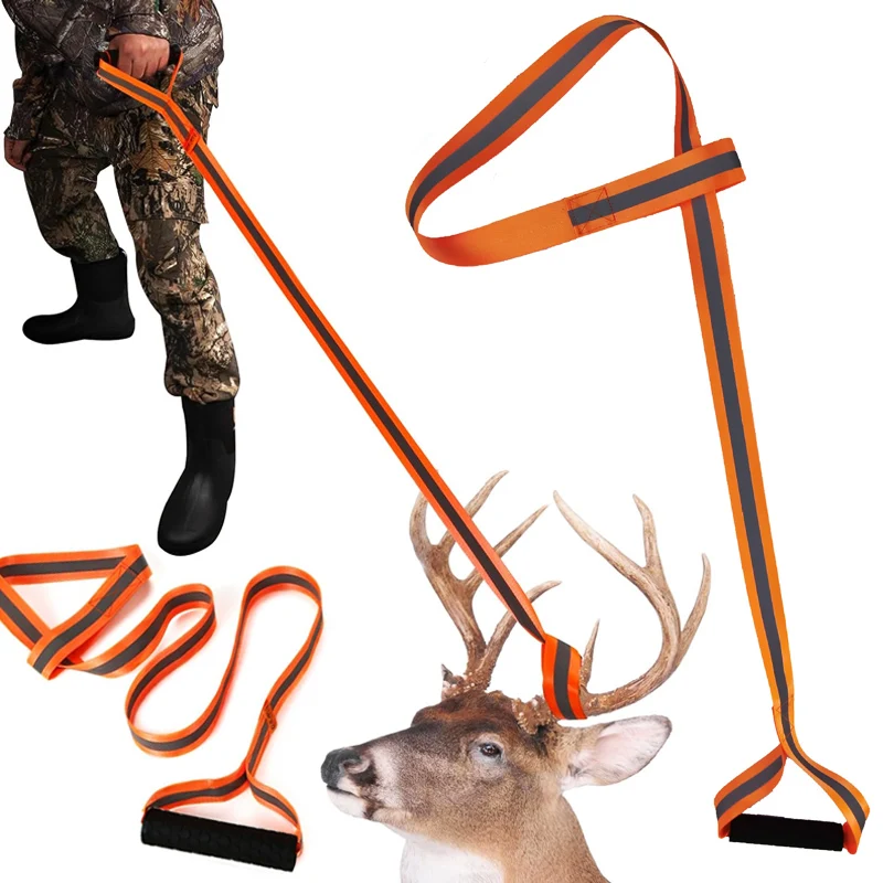 Deer Drag Ropes Decoy Hunting Pull Strap 150cm Reflective Orange Strap with Sturdy Handle for Hunter Hunting Gear Accessories