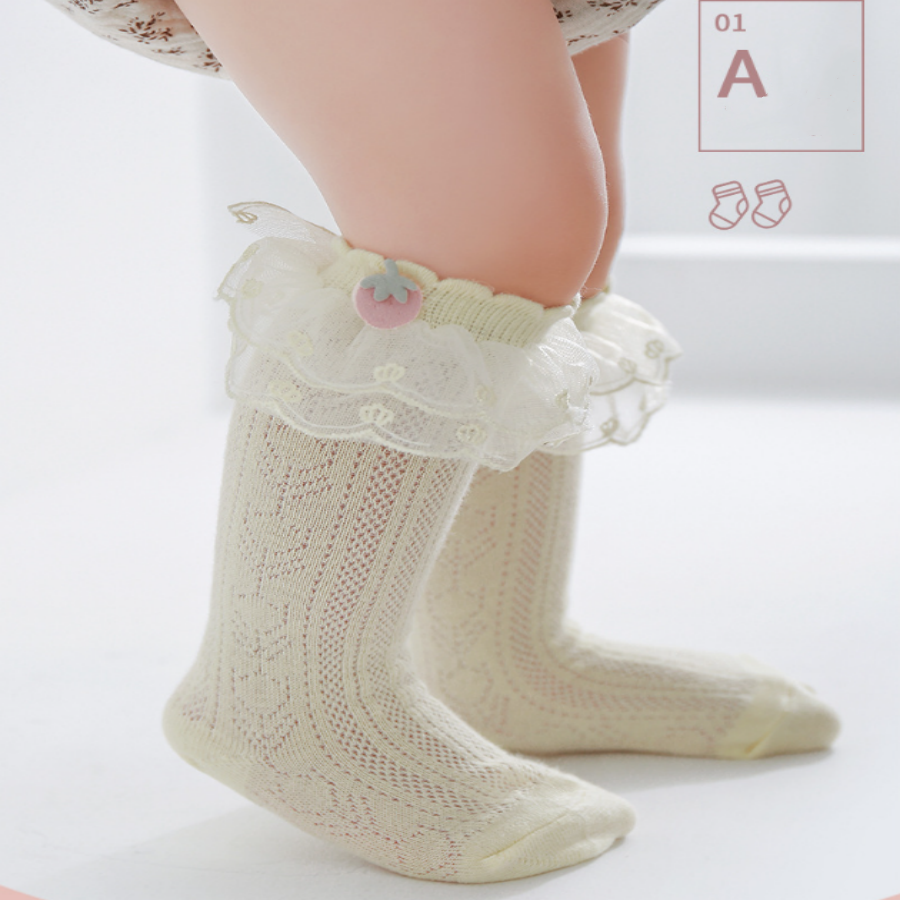 1 Pair of Baby Lace Stockings with Wrinkles and Edges - Comfortable Breathable Cute and Breathable Princess Flounce Socks