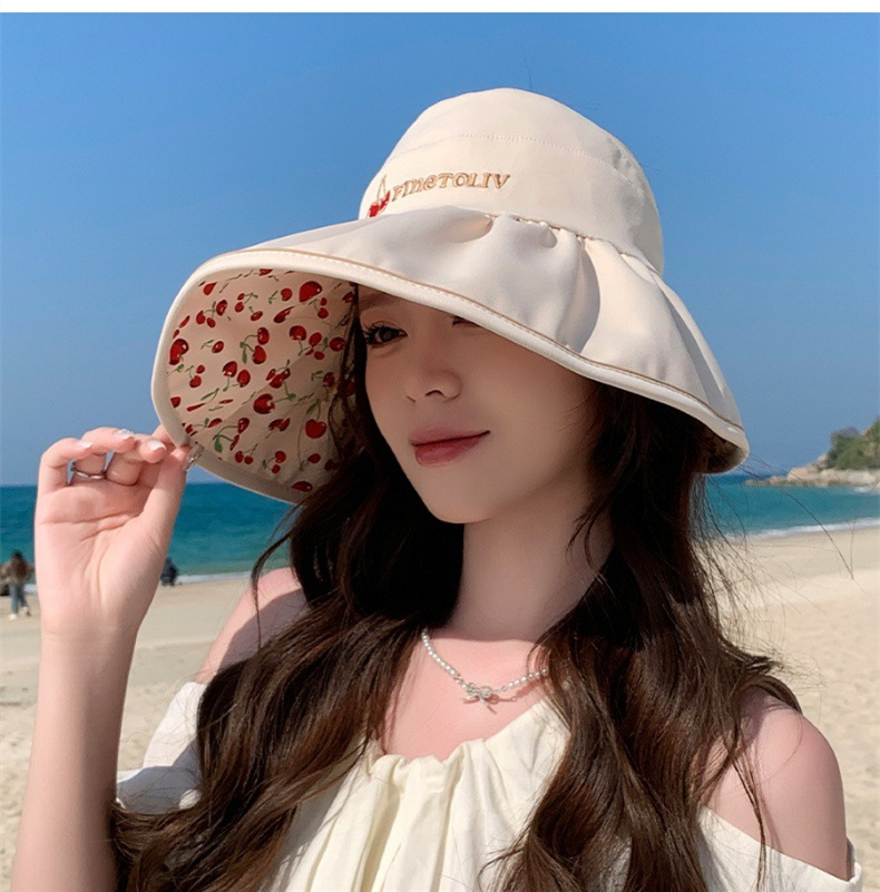 Double-sided Wear Large Rim Hollow Top Hat Women's Summer Cycling UPF50+ Shade Sunscreen Hat Hundred Sun Hat