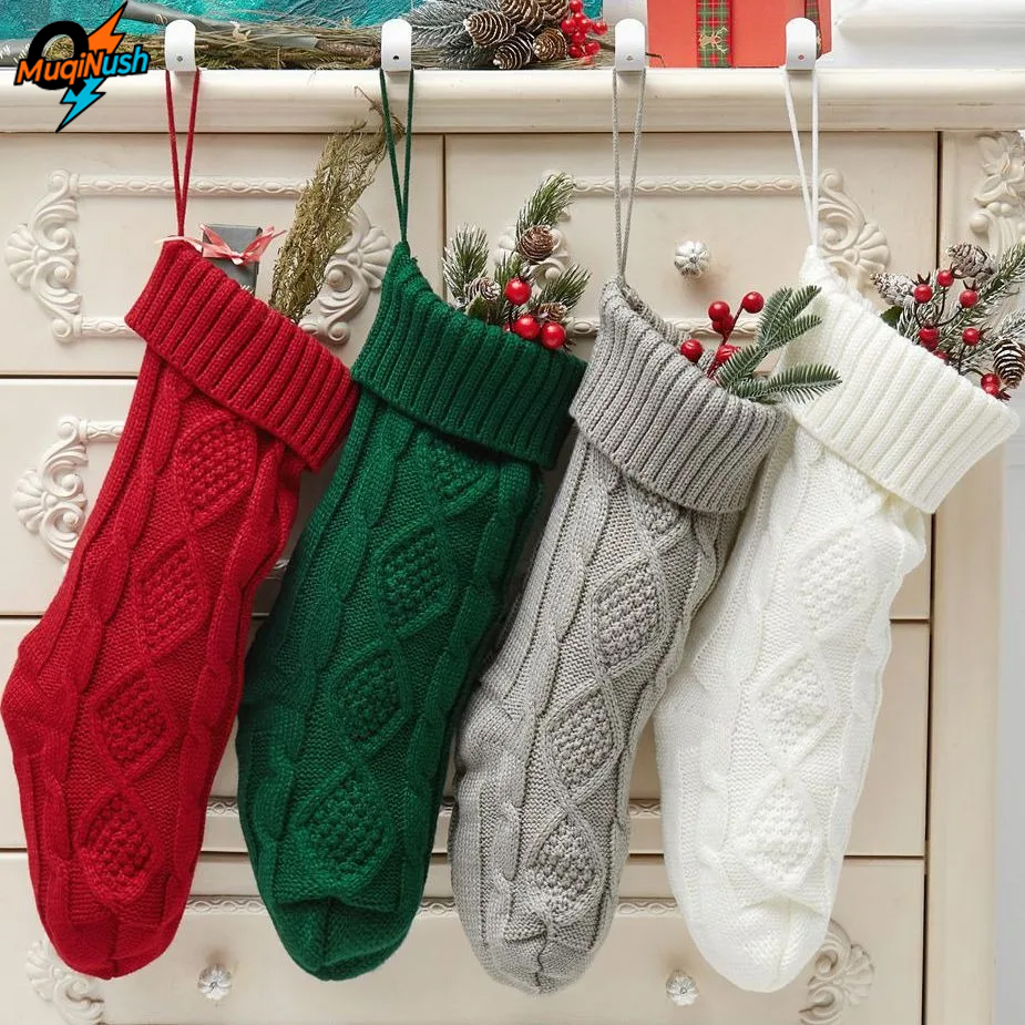 MuqiNush Christmas Knitted Socks Large Candy Gifts Bag Stockings Xmas Tree Hanging Ornaments Festival Party Decorative Supplies