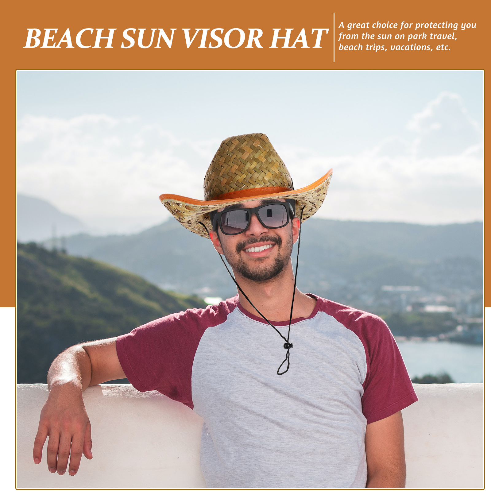 Straw Sun Hat Men Beach Summer Golf Hat Lightweight Durable Adjustable Wide Brim Outdoor Shade Protection Vacation Travel