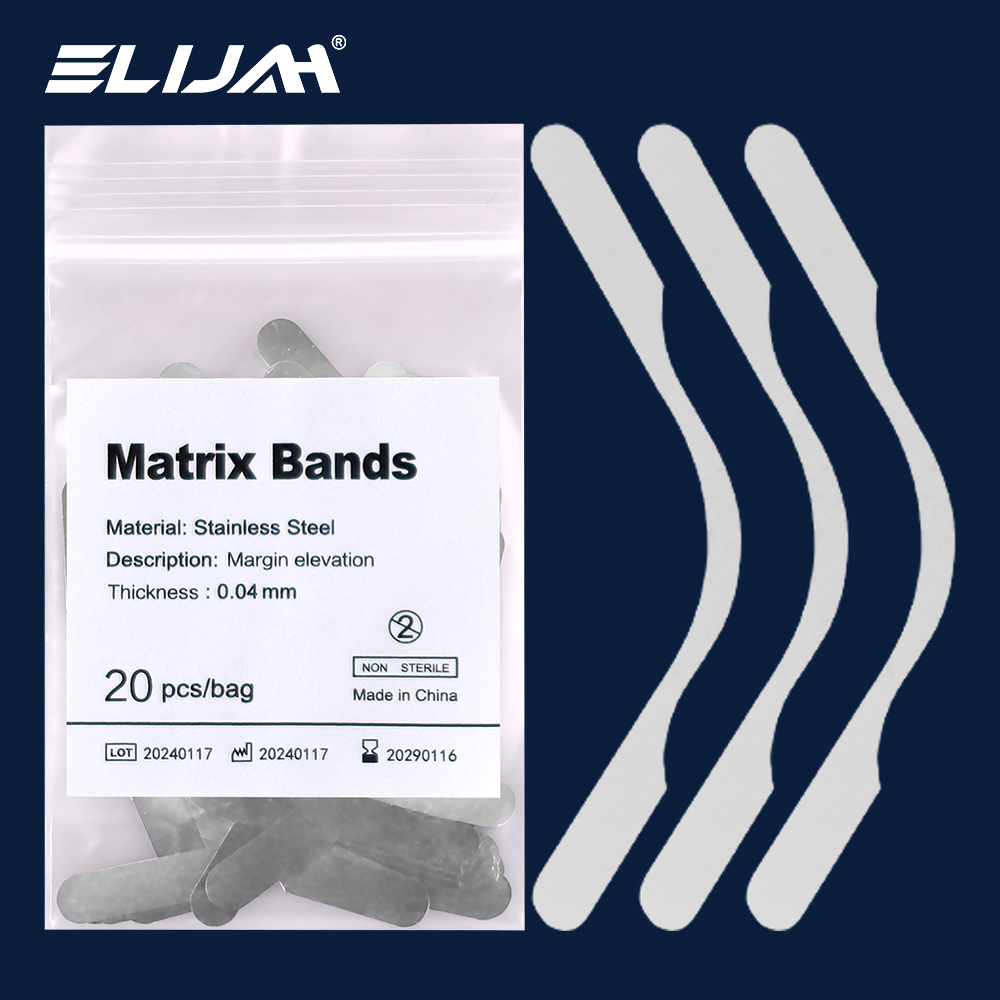 ELIJAH 20Pcs Dental Tofflemire Matrix Bands Stuck Gingival Wall Lift Curvature Sectional Contoured Matrices Dentistry Tools