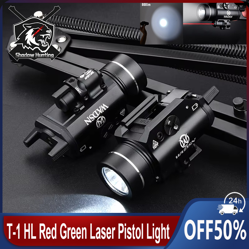 Wadsn Airsoft Flashlight T-1 HL Tactical Flashlight Red Green Dot Laser Hanging Pistol LED Light 20mm Rail Hunting Weapon Lamp