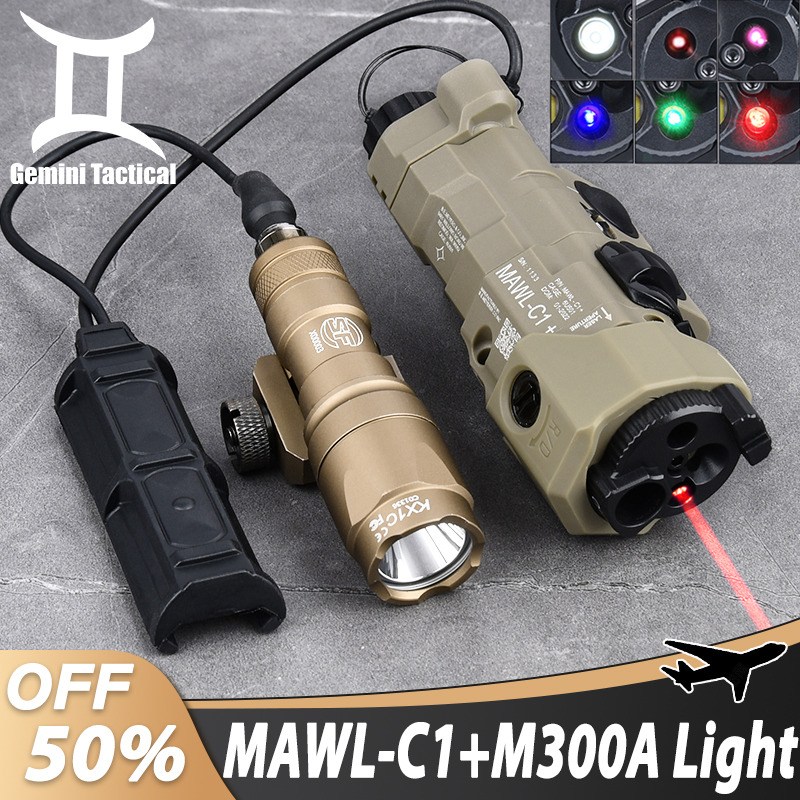 Tactical MAWL-C1 Red Green Blue IR Dot Laser Aiming IR Fill Light Surefir M300A White LED Flashlight Remote Dual Pressure Switch