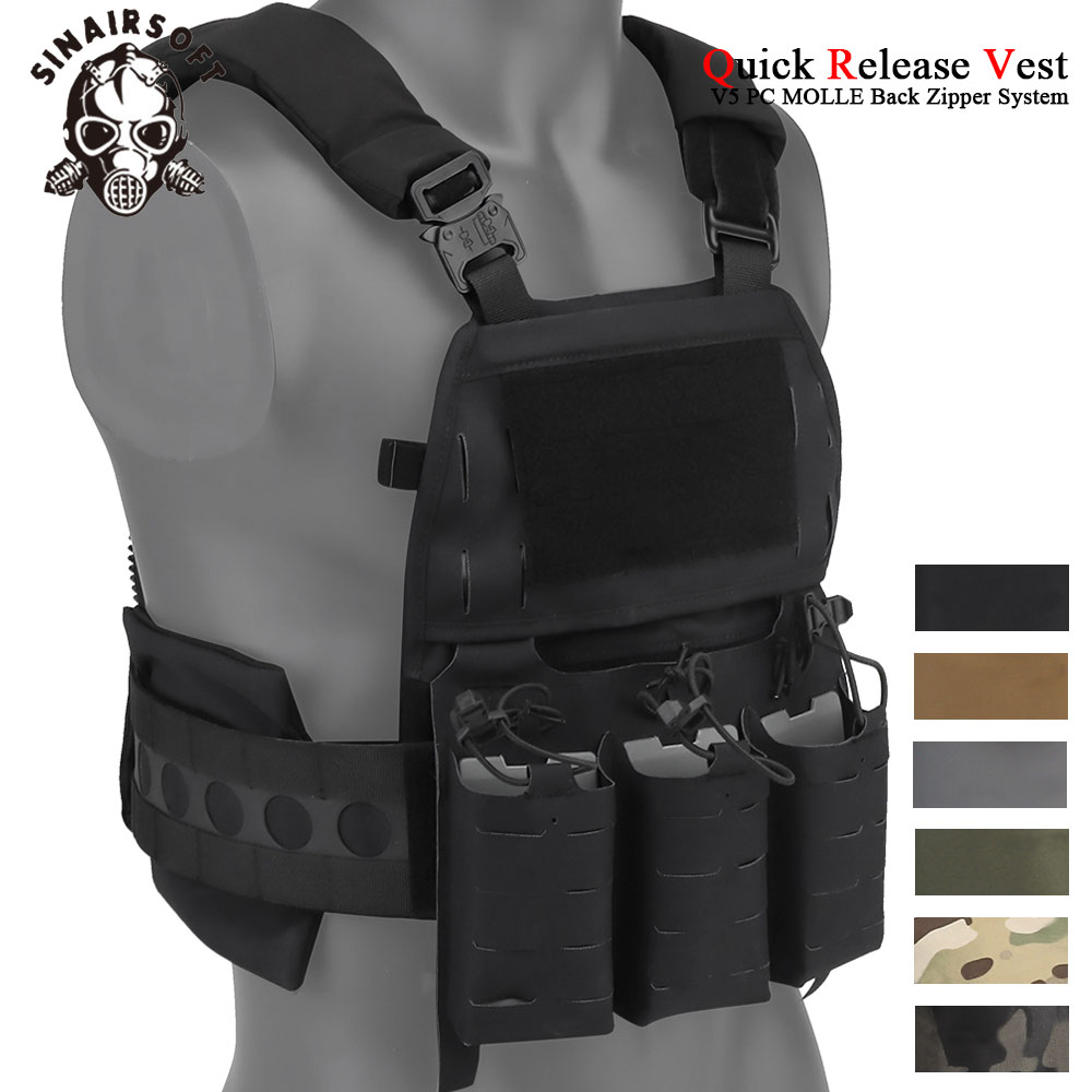 SINAIRSOFT V5 PC Tactical Vest With Back Zipper Module Carry Quick Release MOLLE System For Paintball Hunting Accessories