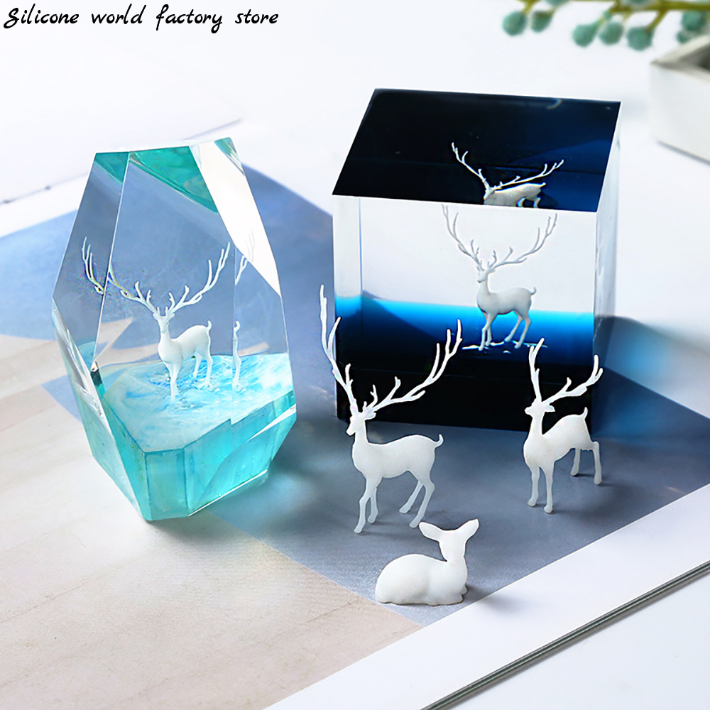 Silicone world 3D Elk Decoration Forest Miniatures Micro Landscape Decoration Resin Filler Crystal Ball Plastic Fairy Deer