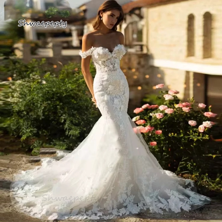 Vintage Forest Fariy Mermaid Wedding Dress with 3D Flowers Applique Tulle Boho Bridal Gowns Customized