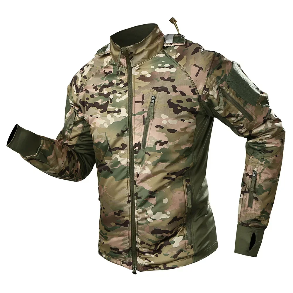 Outdoor Windbreaker Men Tactical Jackets Men Warm Bomber Jacket Camo Hooded Hunting Coats Ultralight Cycling Jackets Elasticity