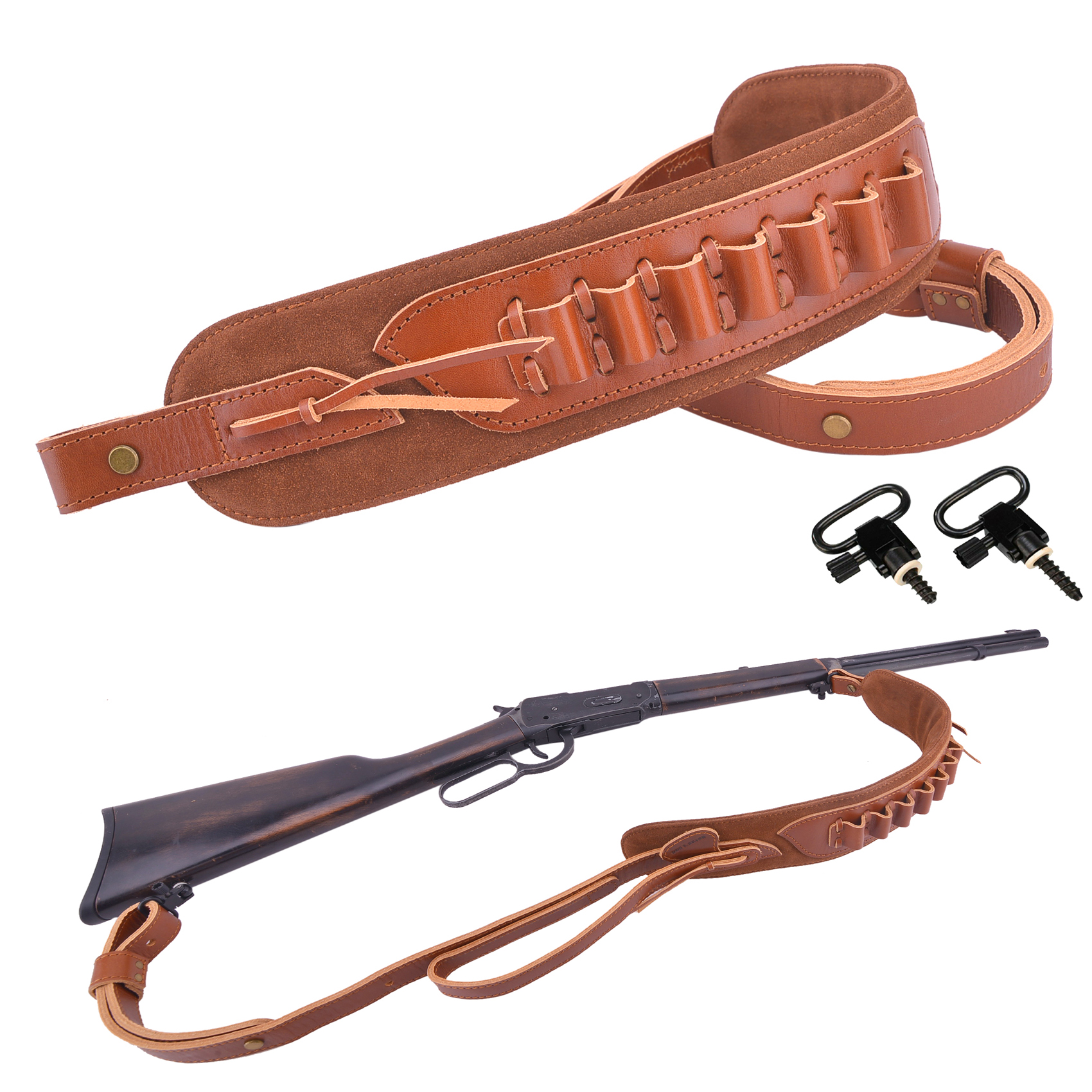Hunting Full Grain Leather Gun Sling Rifle Strap with Swivels for .357 .30-30 .45-70 .22LR .22MAG 12GA .308 410GA .44 16GA 20GA