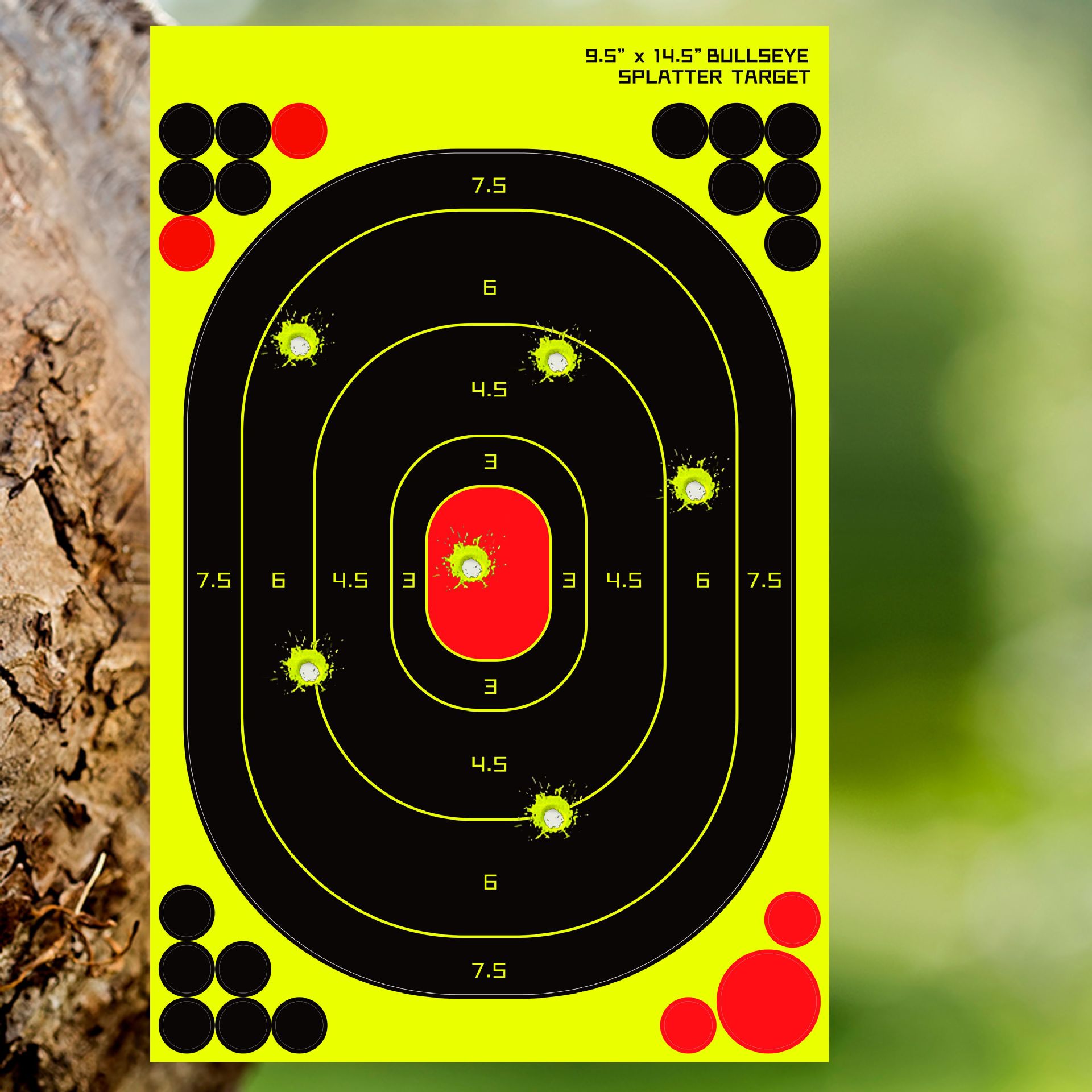 9.5*14.5 Inch Splatter Target Stickers, Bright Fluorescent Yellow on Impact, Shooting Range Reactive Targets