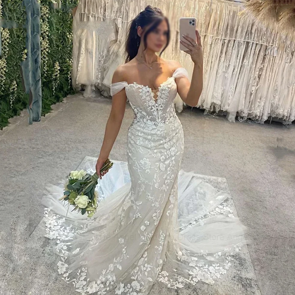 Appliques Elegant Off Shoulder Wedding Dress Sweep Train Princess Mermaid Sweetheart Exquisite Bridal Gowns Customized
