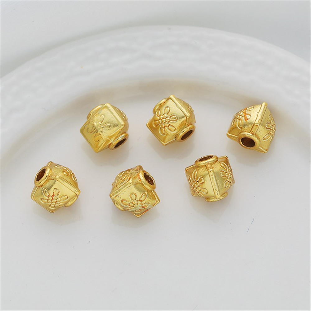 18K Matte Gold Color Antique Gold Retro Triangular Lantern Hole Beads, Bracelet, Necklace, DIY Jewelry Accessories, 7*8mm
