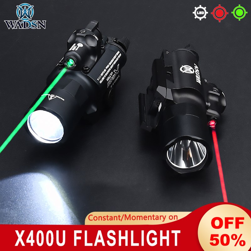 Wadsn X400U Tactical Flashlight Red Green Laser Sight X400V Strobe Glock17 Hunting Pistol Weapon Scout Light Fit 20mm Rail