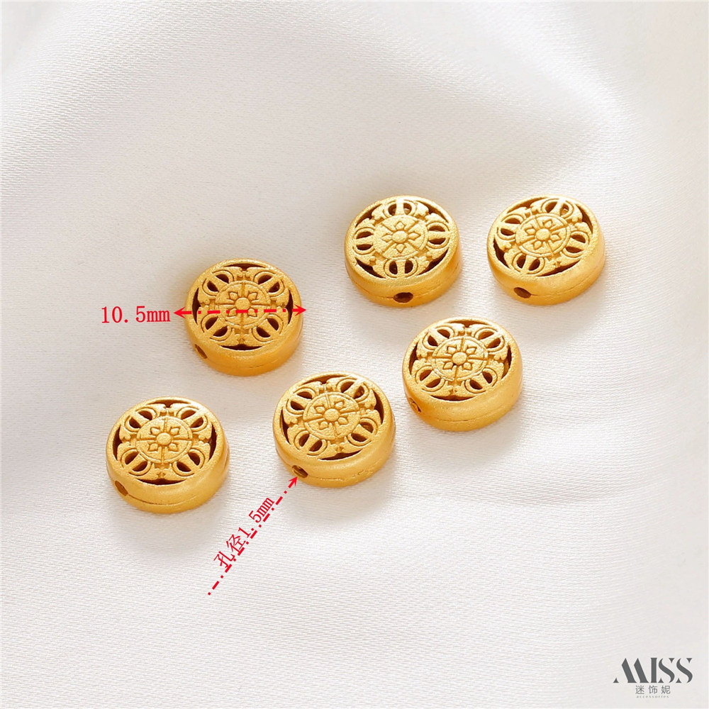 18K Gold Color Round Double-sided Through-hole Bead Partition DIY Handmade Bracelet Necklace Beaded String Jewelry Accessories