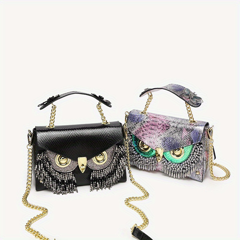 Chic Owl Tassel Crossbody Bag Spacious Versatile with Adjustable Strap Glitter Accents crossbody bag for Outdoor Travel Walking