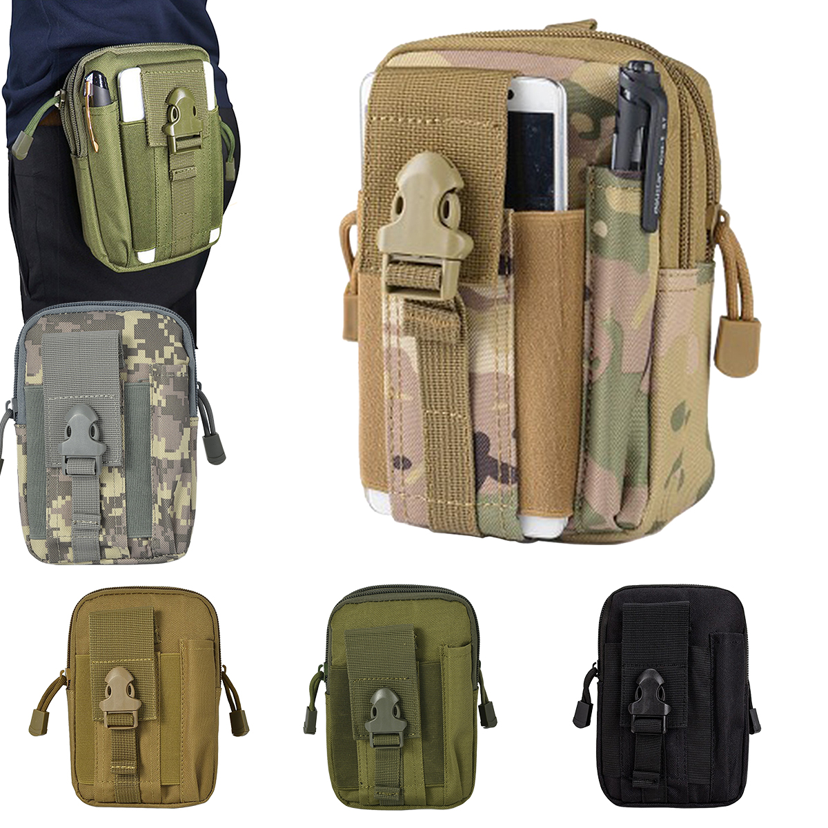 Tactical Leg Bag Molle Pouch Belt Waist Pack Men Small Pocket Survival Tool Bag for Running Travel Camping Hunting Airsoft