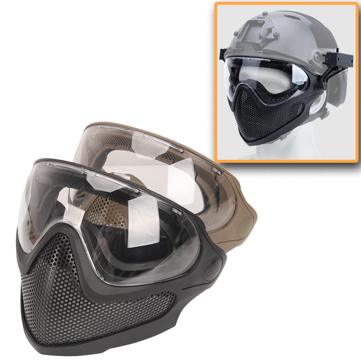 Tactical Protective Mask with Two Lenses, Airsoft Paintball CS Full Face Anti-Fog Riot-Proof Breathable Wire Mesh Hunting Mask