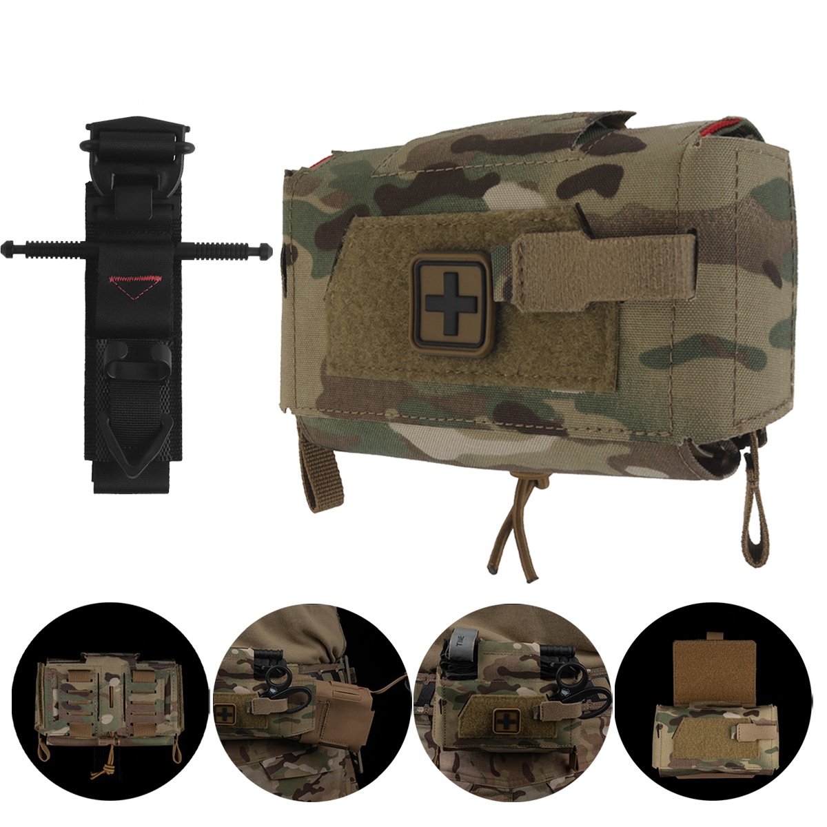 Compact Trauma Pouch with SOF Tourniquet Molle System IFAK Tactical First Aid Kit for Camping Hiking Hunting Outdoor Trauma Care