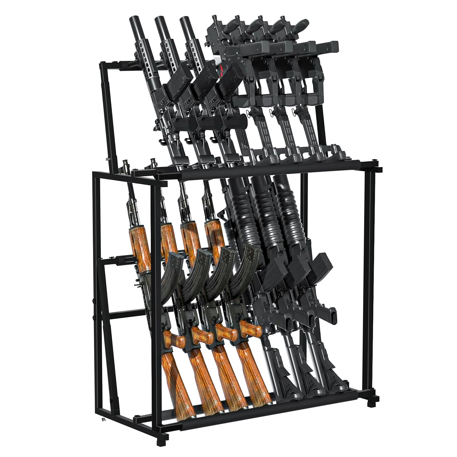 Multi Gun Rack Folding 14pcs Standing Floor Gun Display Rack Rifle Rack Standing Height Adjustable Metal Military Storage Holder