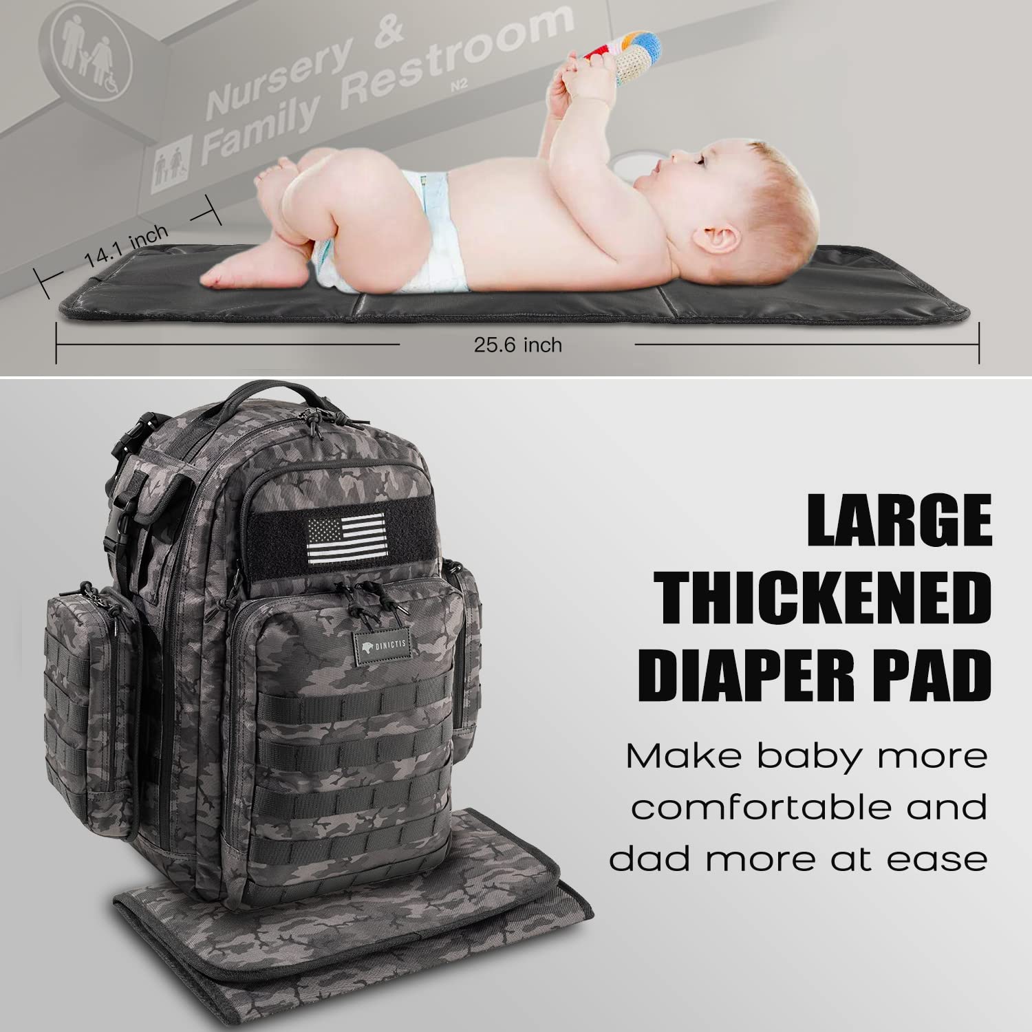 Dad Mens Diaper Bag Backpack with Diaper Changing Mat Outdoor Military Diaper Backpack Waterproof Pouch Baby & Insulation bag