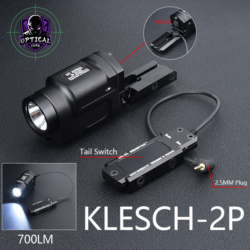 WADSN Tactical Weapon Light K-2P Klesch 2P Flashlight With Tail Remote Switch White LED Strobe Light Hunt Metal Scout Torch