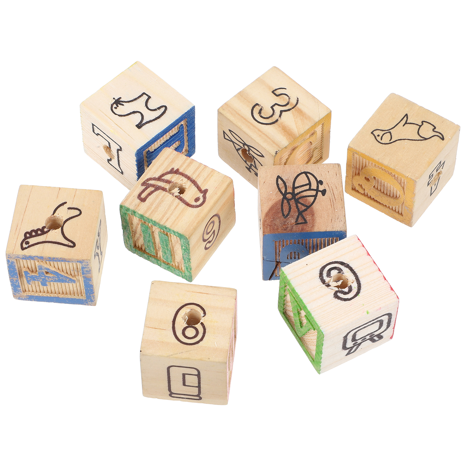 8 Pcs Wooden Letter Numbers Blocks Alphabet Block Thicken Pattern Educational Toy for Pet Parrots (Random Pattern, with Hol