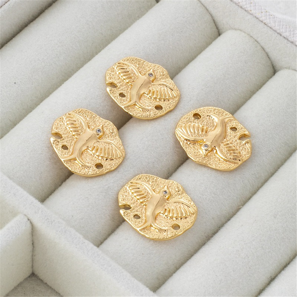 14K Gold Accessories for Necklace and Earrings, Handmade Material, Bird Pendant, DIY Chain, 14*16mm