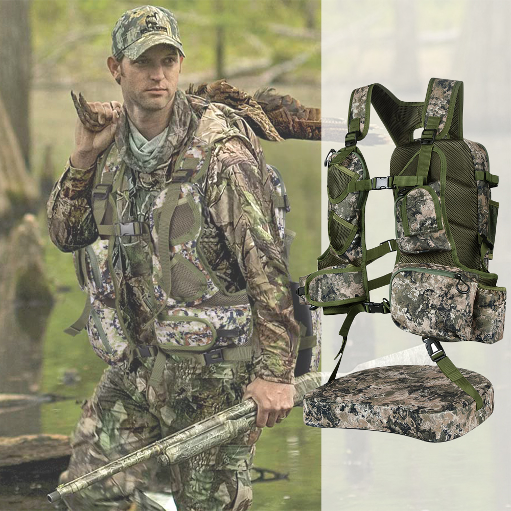 Turkey Vest for Hunting with Seat Cushion: Comfortable Turkey Hunting Vest, Adjustable Turkey Vest with Game Pouch
