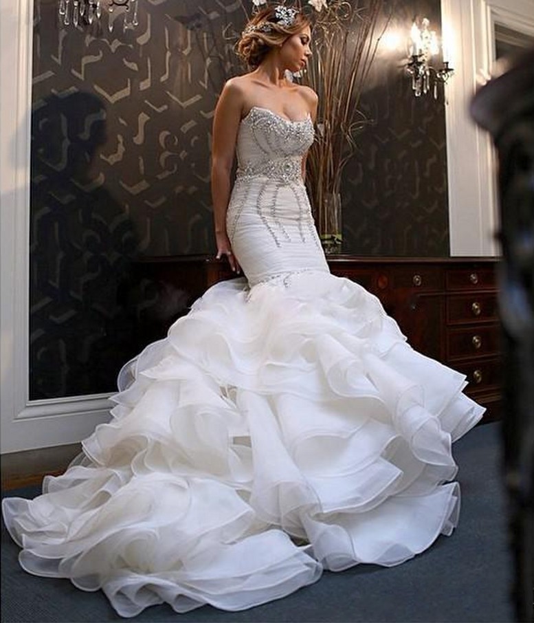 2025 Mermaid African Bride Gowns Luxurious Crystal Ruffles Wedding Dress Plus Size Vestidos De Noivas