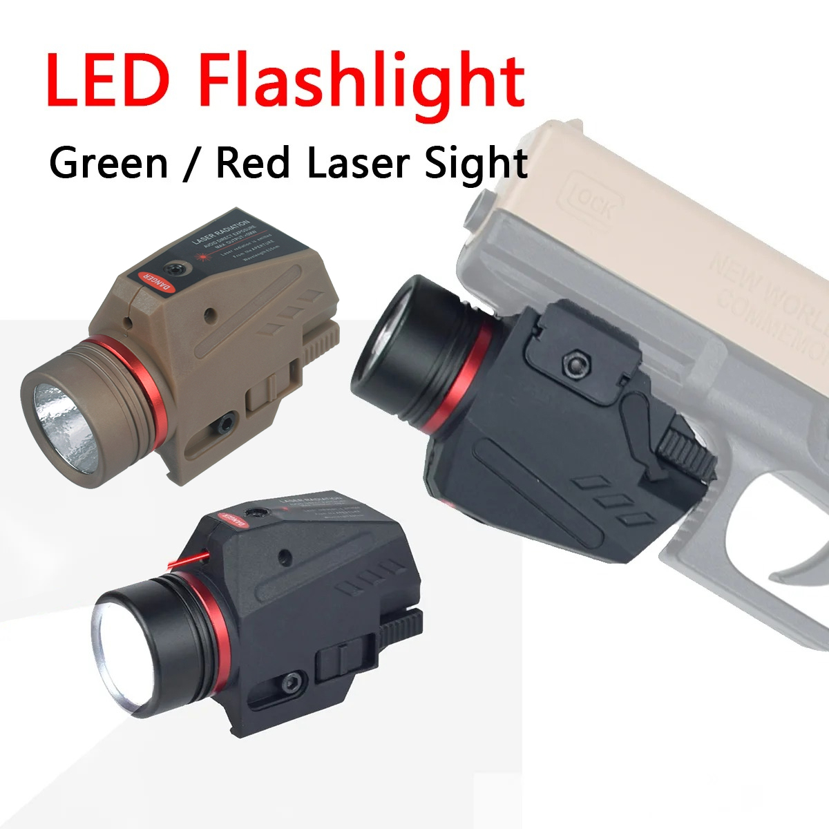 Tactical LED Flashlight Green Red Laser Sight Combination Pistol Compact Gun Light Scout Light for 1911 Glock 17 19 Handgun Lamp