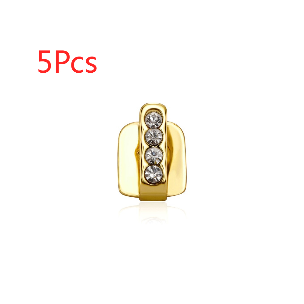 5Pcs Tooth Decoration 14K Gold Plated Grillz Fake Braces Metal Bracket Round Crystal Gold Gap Grillz Bling Grill Colorful