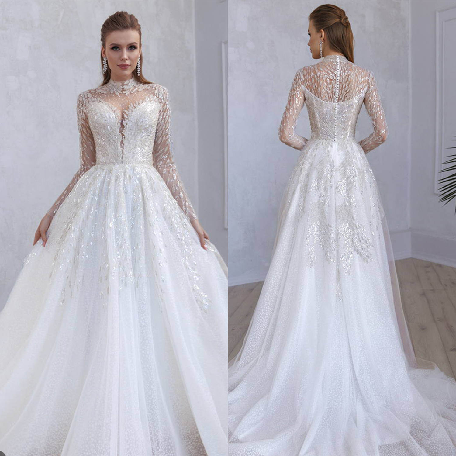 Exquisite A-Line Gown Wedding Dresses Appliques Sequins Lace Bridal Gowns Big Size Vestidos De Novia Custom Size Colour